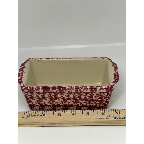 VTG Gerald E Henn Red Spongeware Pottery Mini Loaf Pan 7" Roseville OH USA Made - Picture 7 of 8
